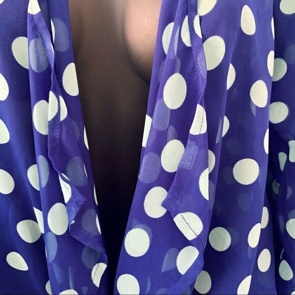 Express Semi Sheer Blue & Mint Green Polka Dot Tie Blouse Size Small/Medium - Picture 3 of 13